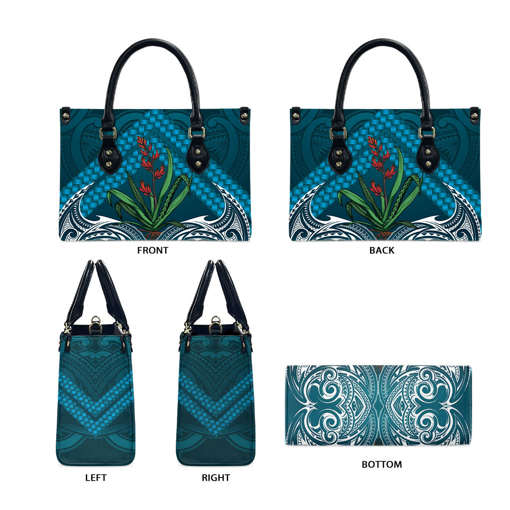Rongoa Maori New Zealand Harakeke Leather Bag NZ Weaving Pattern Dark Teal LT14 - Polynesian Pride
