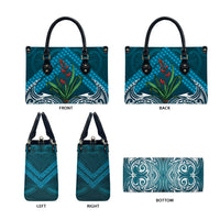 Rongoa Maori New Zealand Harakeke Leather Bag NZ Weaving Pattern Dark Teal LT14 - Polynesian Pride
