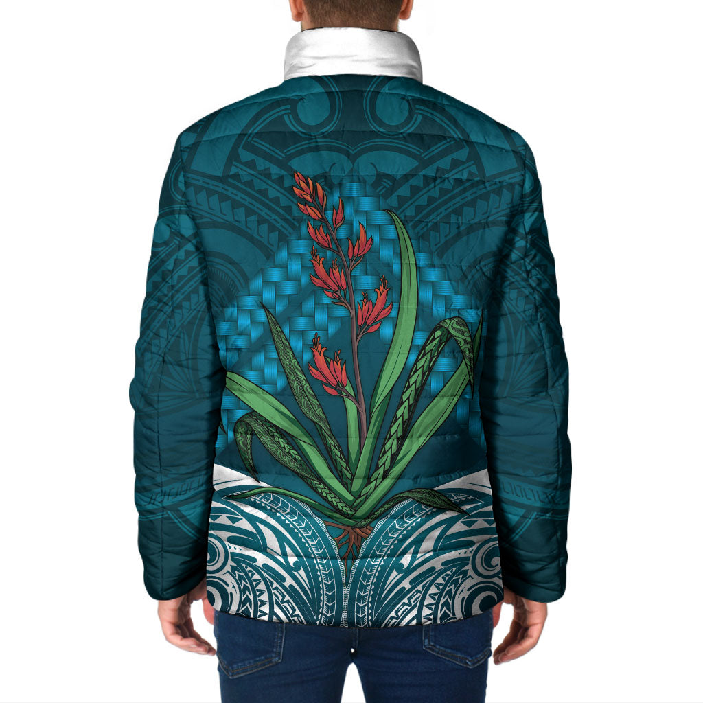 Rongoa Maori New Zealand Harakeke Padded Jacket NZ Weaving Pattern Dark Teal LT14 - Polynesian Pride