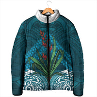 Rongoa Maori New Zealand Harakeke Padded Jacket NZ Weaving Pattern Dark Teal LT14 - Polynesian Pride