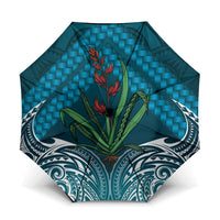 Rongoa Maori New Zealand Harakeke Umbrella NZ Weaving Pattern Dark Teal LT14 One Size Folded 11.42 inch Opened Diameter 37.4 inch Dark Teal - Polynesian Pride