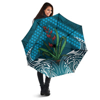 Rongoa Maori New Zealand Harakeke Umbrella NZ Weaving Pattern Dark Teal LT14 - Polynesian Pride