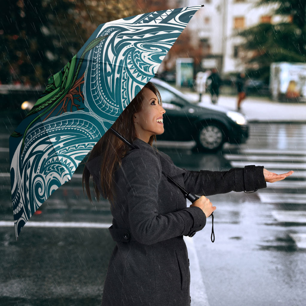 Rongoa Maori New Zealand Harakeke Umbrella NZ Weaving Pattern Dark Teal LT14 - Polynesian Pride