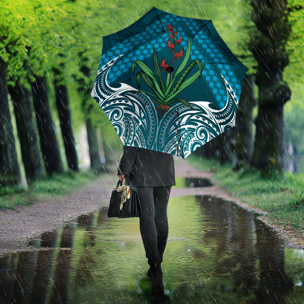 Rongoa Maori New Zealand Harakeke Umbrella NZ Weaving Pattern Dark Teal LT14 - Polynesian Pride