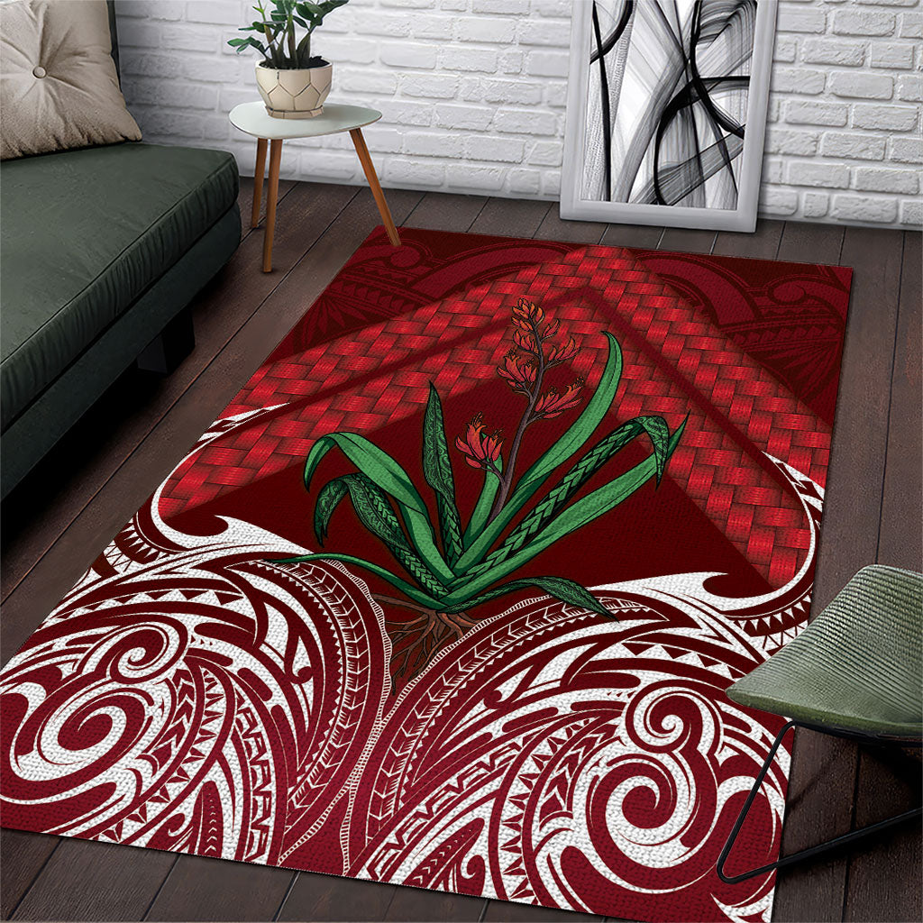 Rongoa Maori New Zealand Harakeke Area Rug NZ Weaving Pattern Red LT14 Red - Polynesian Pride