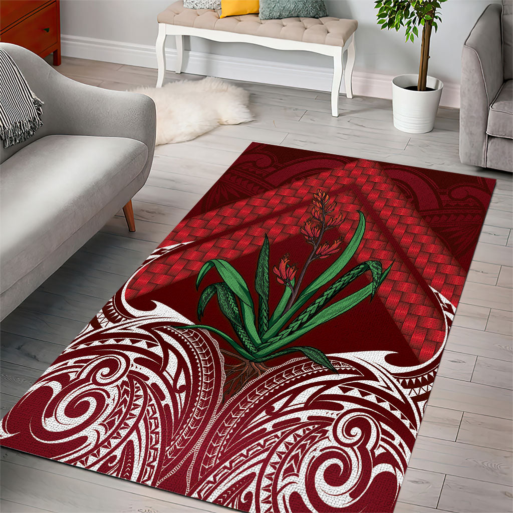Rongoa Maori New Zealand Harakeke Area Rug NZ Weaving Pattern Red LT14 - Polynesian Pride
