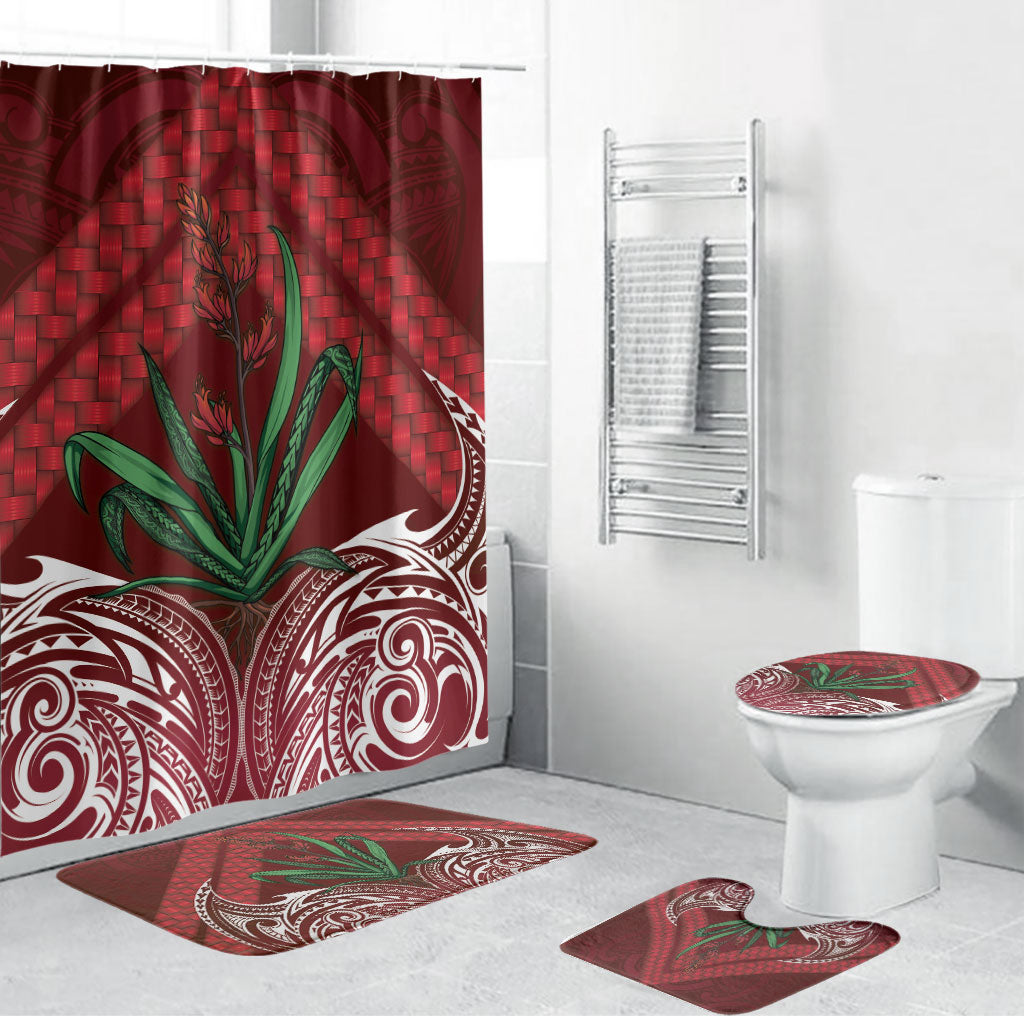 Rongoa Maori New Zealand Harakeke Bathroom Set NZ Weaving Pattern Red LT14 Bathroom Set (4 pcs) Red - Polynesian Pride