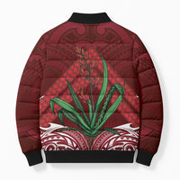 Rongoa Maori New Zealand Harakeke Bomber Puffer Jacket NZ Weaving Pattern Red LT14 - Polynesian Pride