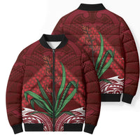 Rongoa Maori New Zealand Harakeke Bomber Puffer Jacket NZ Weaving Pattern Red LT14 - Polynesian Pride