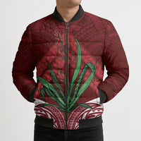 Rongoa Maori New Zealand Harakeke Bomber Puffer Jacket NZ Weaving Pattern Red LT14 - Polynesian Pride