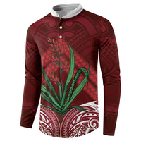 Rongoa Maori New Zealand Harakeke Button Sweatshirt NZ Weaving Pattern Red LT14 - Polynesian Pride
