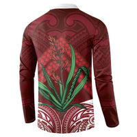 Rongoa Maori New Zealand Harakeke Button Sweatshirt NZ Weaving Pattern Red LT14 - Polynesian Pride