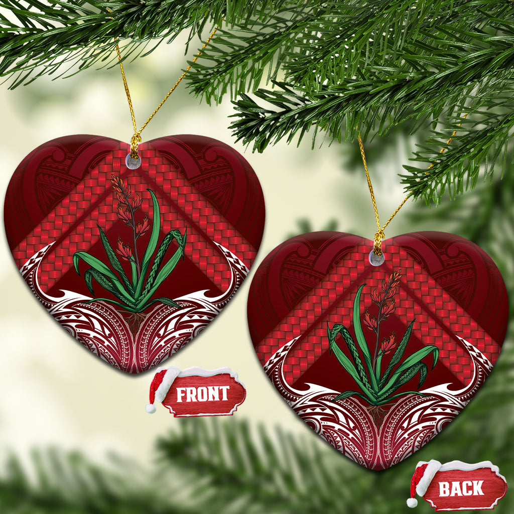 Rongoa Maori New Zealand Harakeke Ceramic Ornament NZ Weaving Pattern Red LT14 Heart Red - Polynesian Pride