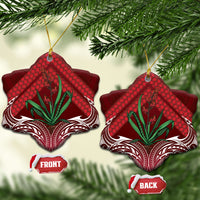 Rongoa Maori New Zealand Harakeke Ceramic Ornament NZ Weaving Pattern Red LT14 Snow Flake Red - Polynesian Pride