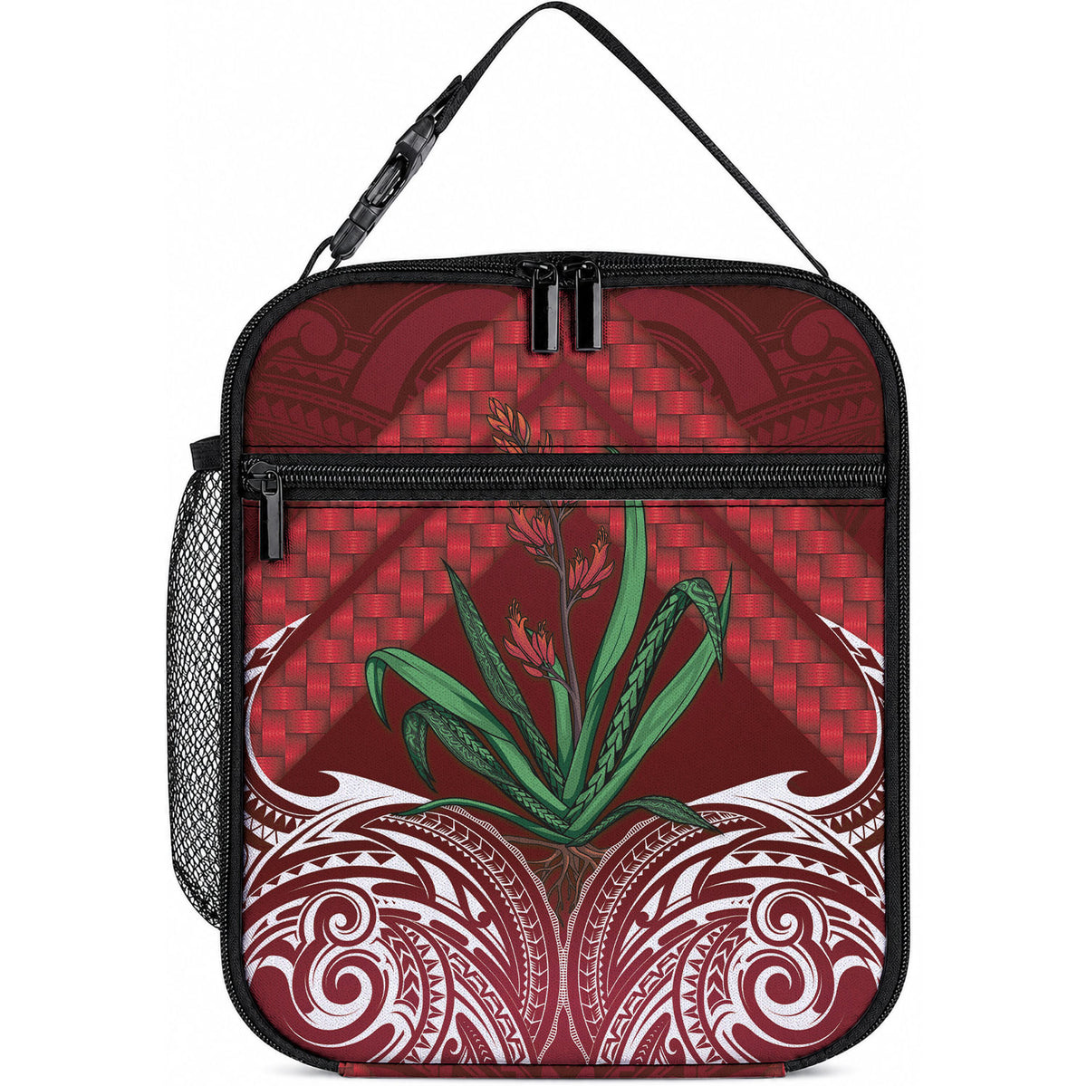 Rongoa Maori New Zealand Harakeke Lunch Bag NZ Weaving Pattern Red LT14 10.2 × 8.3 × 4.3 inch Red - Polynesian Pride