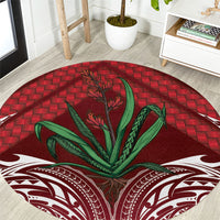 Rongoa Maori New Zealand Harakeke Round Carpet NZ Weaving Pattern Red LT14 Red - Polynesian Pride