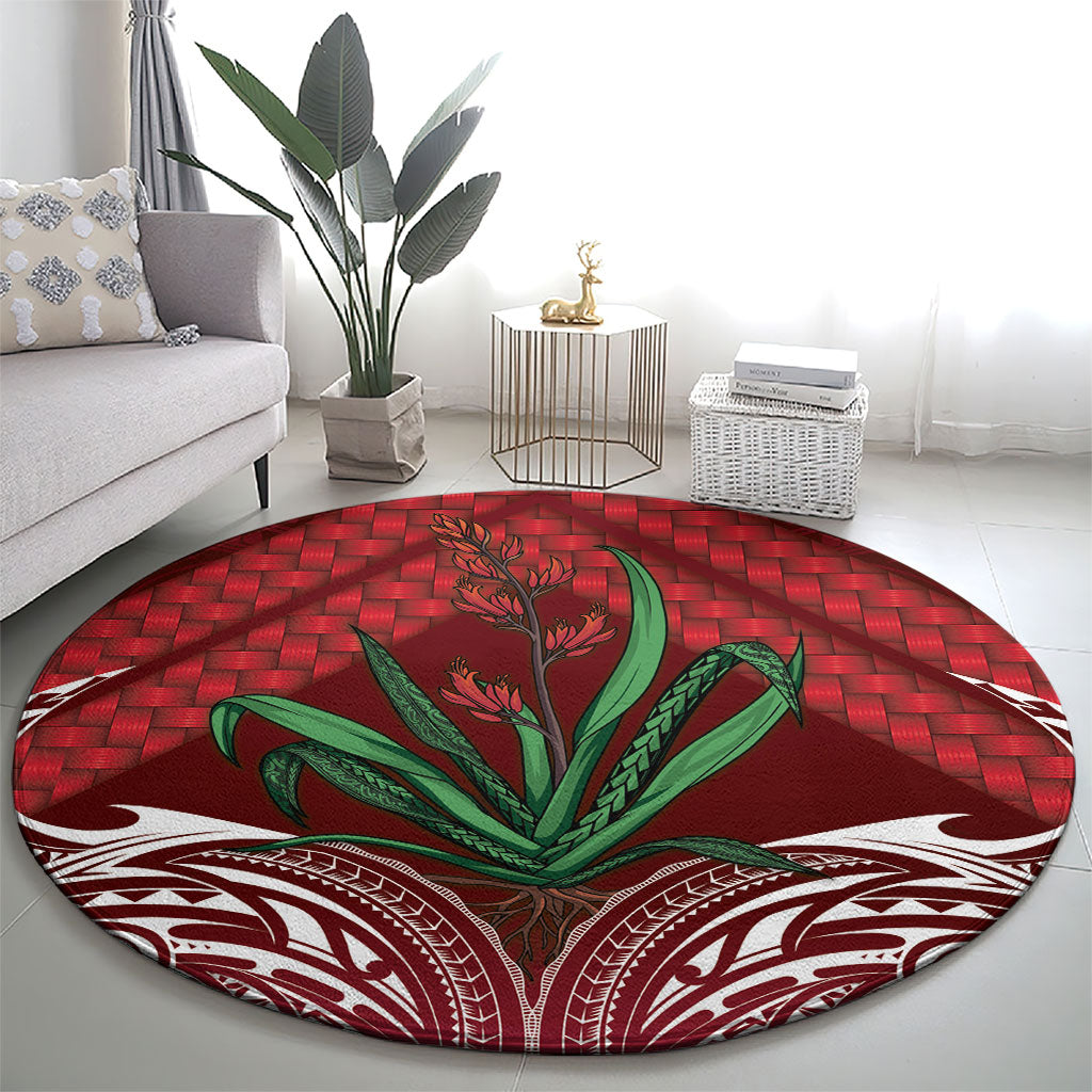 Rongoa Maori New Zealand Harakeke Round Carpet NZ Weaving Pattern Red LT14 - Polynesian Pride