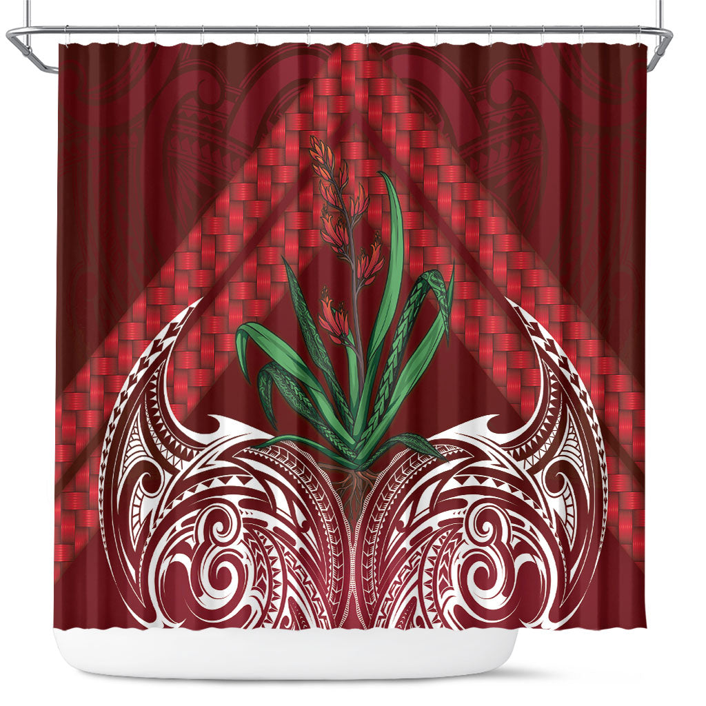 Rongoa Maori New Zealand Harakeke Shower Curtain NZ Weaving Pattern Red LT14 Red - Polynesian Pride