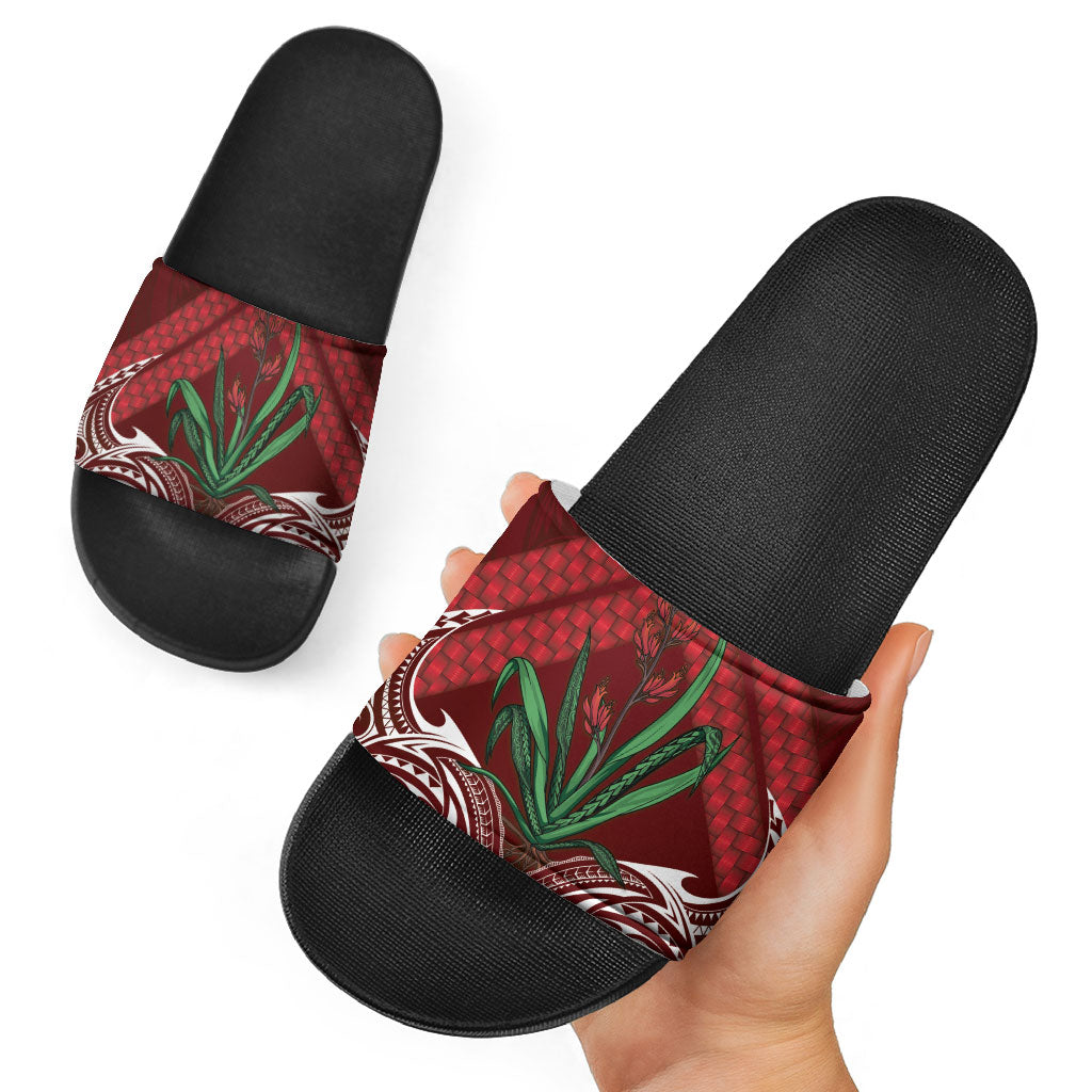Rongoa Maori New Zealand Harakeke Slide Sandals NZ Weaving Pattern Red LT14 - Polynesian Pride