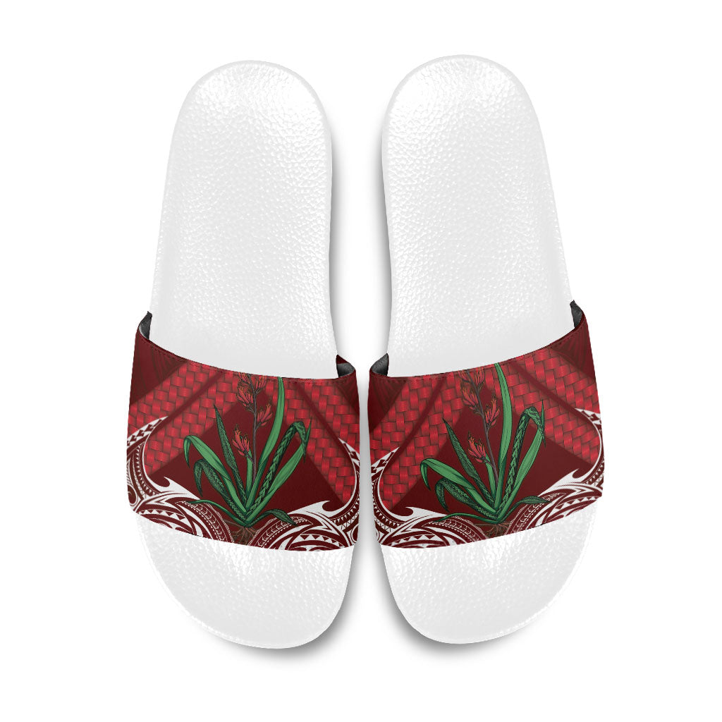 Rongoa Maori New Zealand Harakeke Slide Sandals NZ Weaving Pattern Red LT14 Red - Polynesian Pride