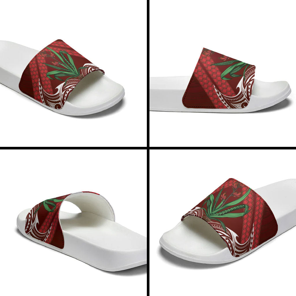 Rongoa Maori New Zealand Harakeke Slide Sandals NZ Weaving Pattern Red LT14 - Polynesian Pride