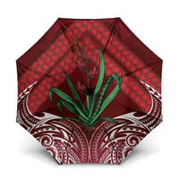 Rongoa Maori New Zealand Harakeke Umbrella NZ Weaving Pattern Red LT14 One Size Folded 11.42 inch Opened Diameter 37.4 inch Red - Polynesian Pride