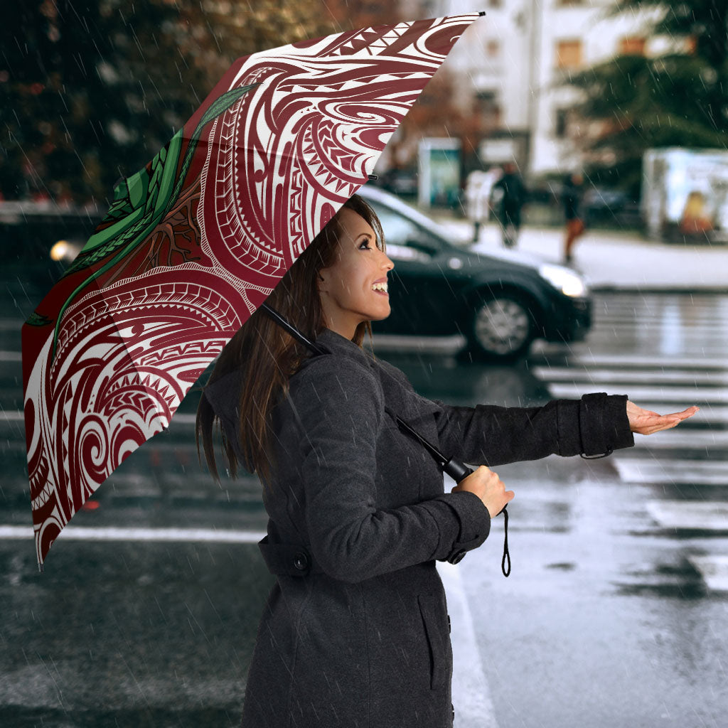 Rongoa Maori New Zealand Harakeke Umbrella NZ Weaving Pattern Red LT14 - Polynesian Pride