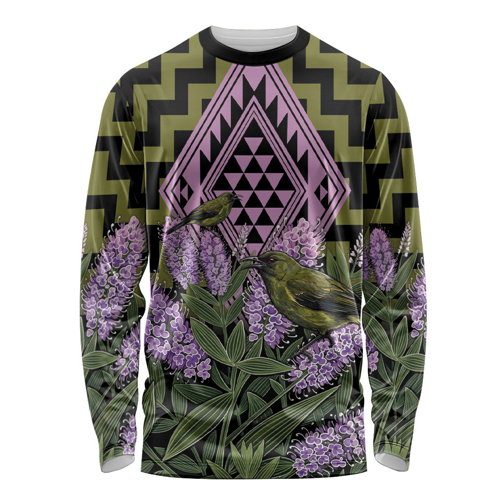 Rongoa Maori New Zealand Koromiko Long Sleeve Shirt NZ Hebe Korimako Bellbird Poutama