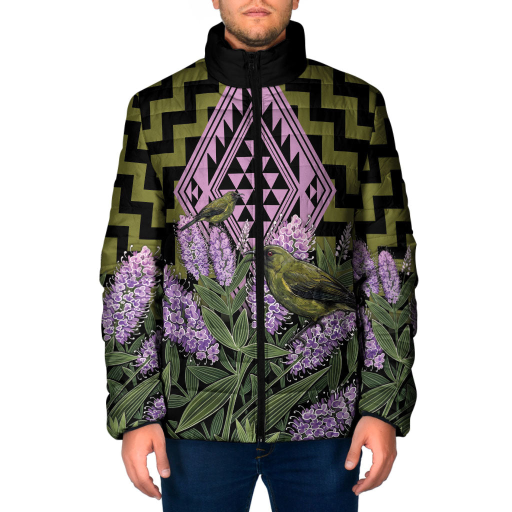 Rongoa Maori New Zealand Koromiko Padded Jacket NZ Hebe Korimako Bellbird Poutama LT14 Men Green - Polynesian Pride