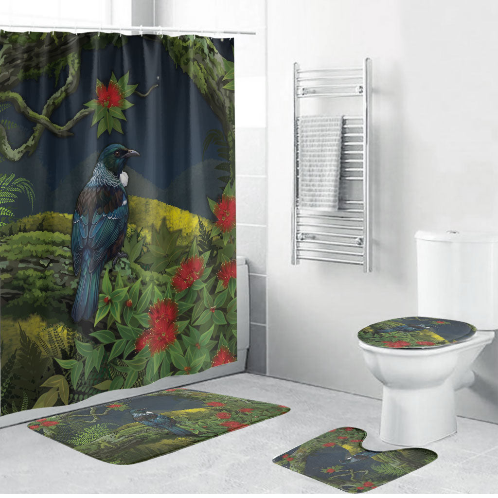 Rongoa Maori New Zealand Rata Bathroom Set NZ Tui Bird Forest Vibes LT14 Bathroom Set (4 pcs) Green - Polynesian Pride