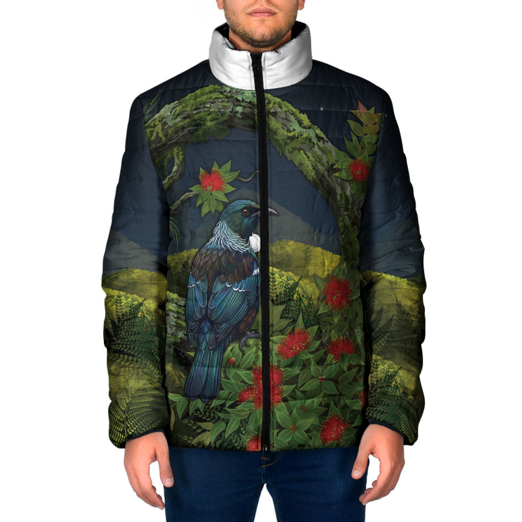 Rongoa Maori New Zealand Rata Padded Jacket NZ Tui Bird Forest Vibes LT14 Men Green - Polynesian Pride