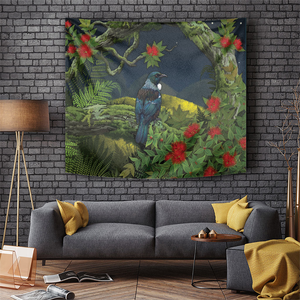 Rongoa Maori New Zealand Rata Tapestry NZ Tui Bird Forest Vibes LT14 Green - Polynesian Pride