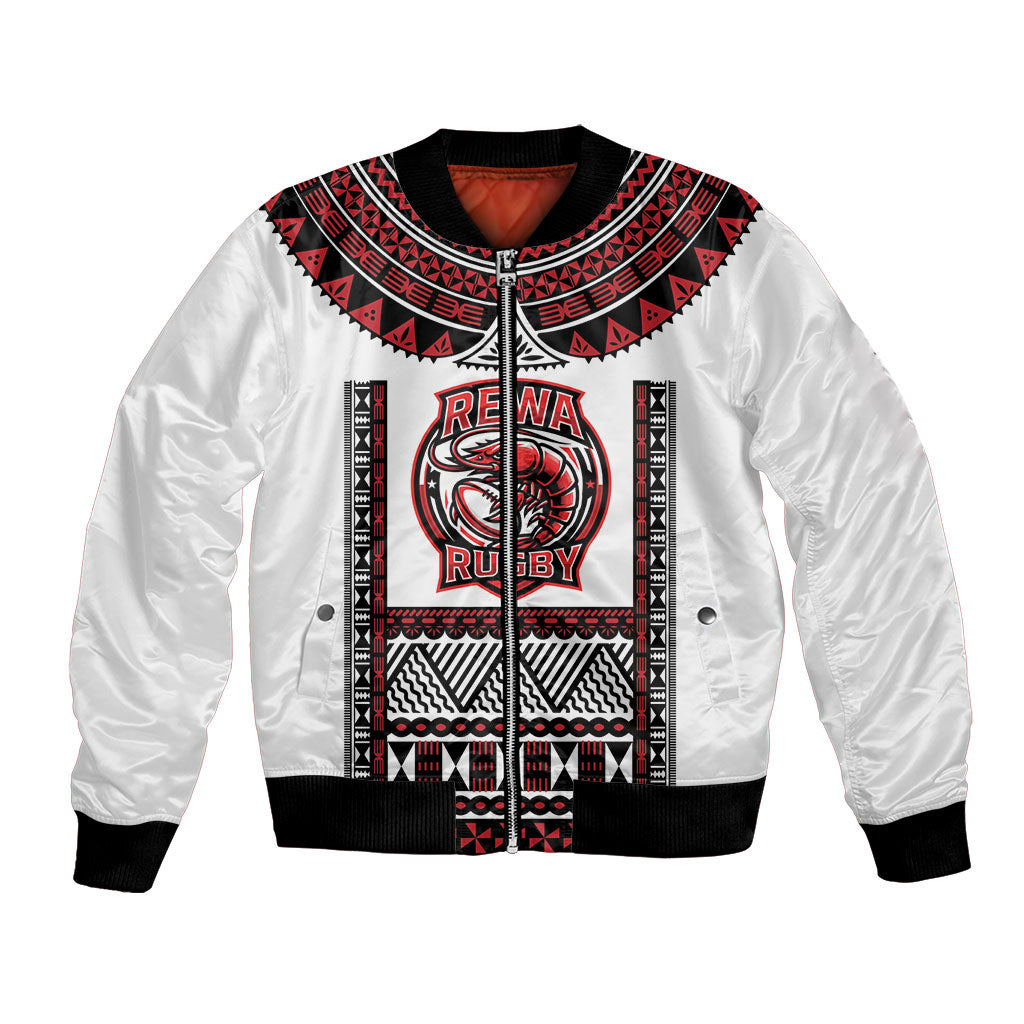 Fiji Rewa Rugby Custom Bomber Jacket Go Champions Fijian Tapa Pattern LT14 Unisex White - Polynesian Pride