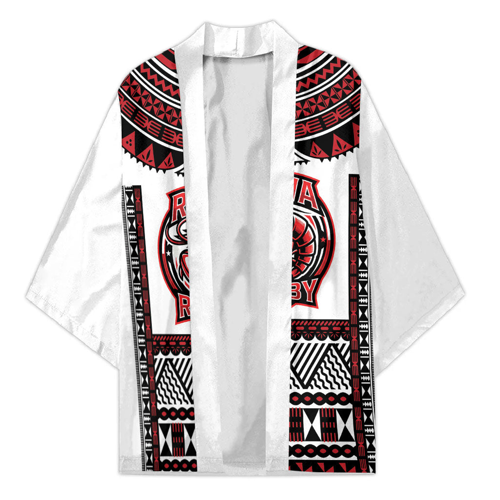 Fiji Rewa Rugby Custom Kimono Go Champions Fijian Tapa Pattern LT14 Unisex White - Polynesian Pride