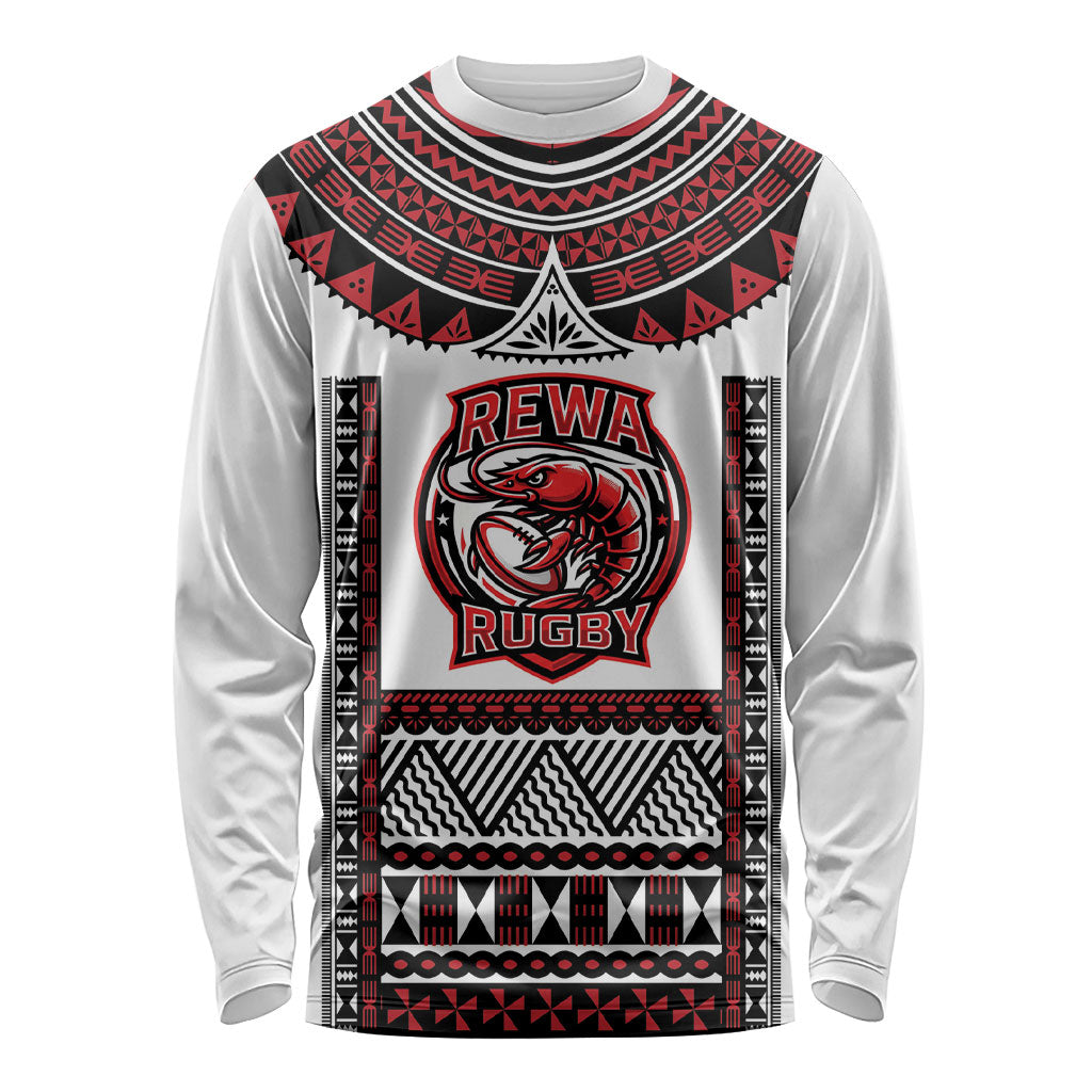 Fiji Rewa Rugby Custom Long Sleeve Shirt Go Champions Fijian Tapa Pattern LT14 Unisex White - Polynesian Pride