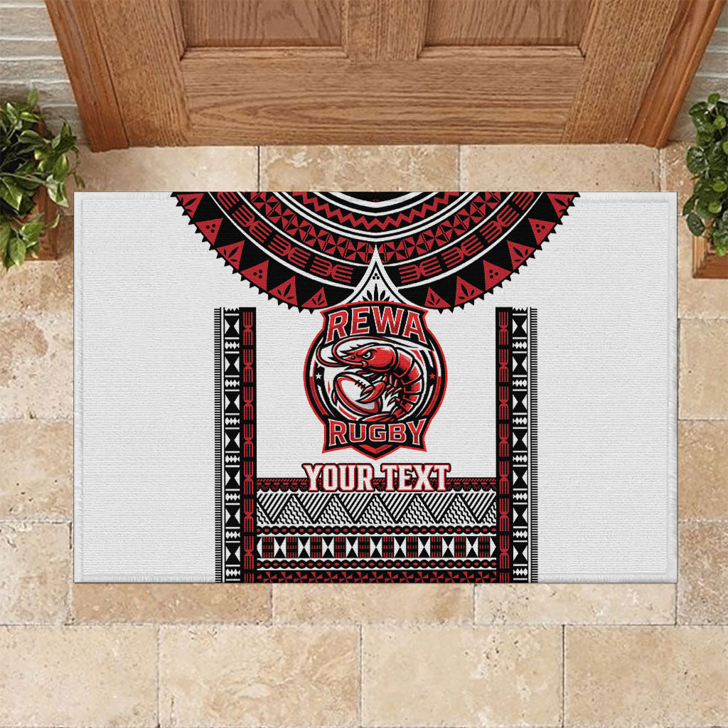 Fiji Rewa Rugby Custom Rubber Doormat Go Champions Fijian Tapa Pattern LT14 White - Polynesian Pride