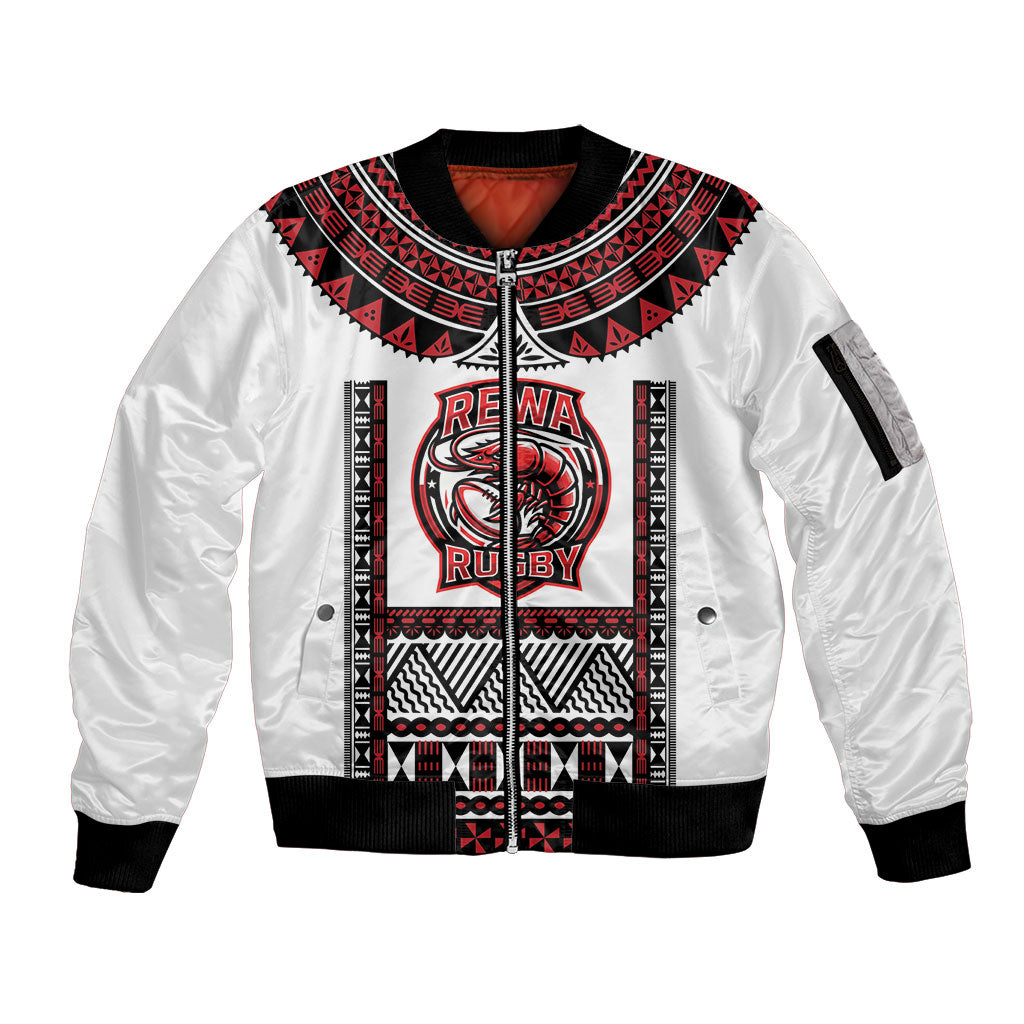 Fiji Rewa Rugby Custom Sleeve Zip Bomber Jacket Go Champions Fijian Tapa Pattern LT14 Unisex White - Polynesian Pride