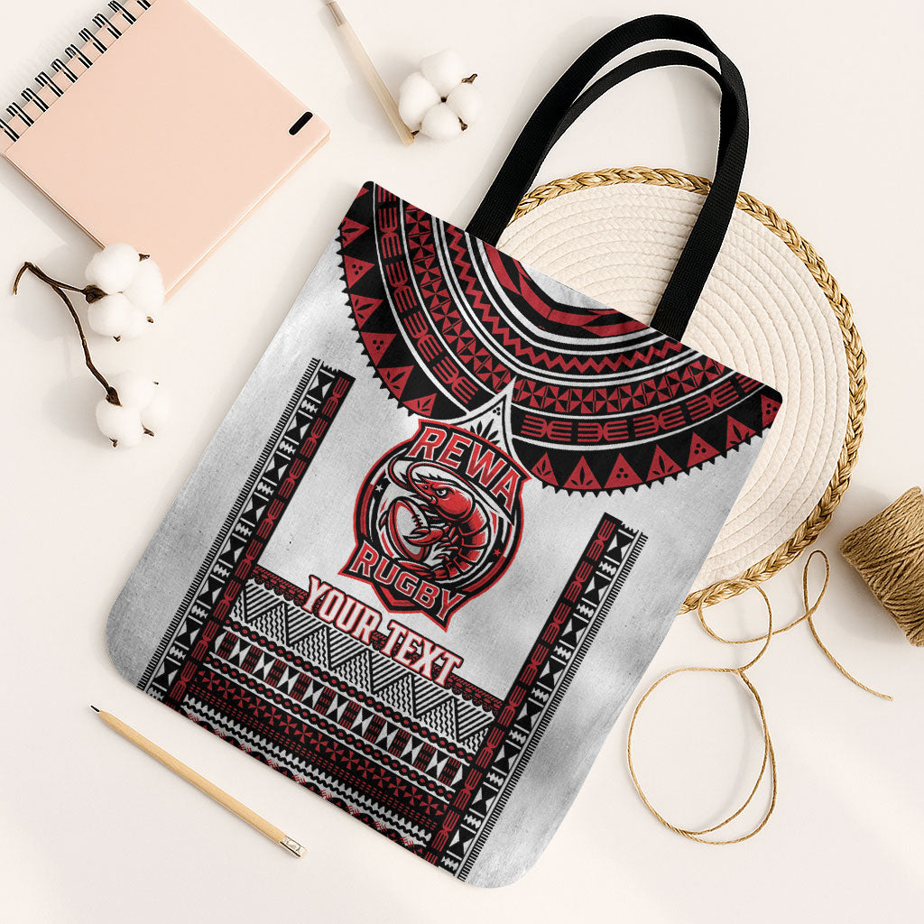 Fiji Rewa Rugby Custom Tote Bag Go Champions Fijian Tapa Pattern LT14 Black Strap One Size White - Polynesian Pride