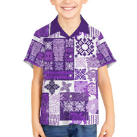Hawaiian Quilt Family Matching Off Shoulder Maxi Dress and Hawaiian Shirt Tiki Tropical Retro Purple Version LT14 Son's Shirt Purple - Polynesian Pride