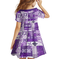 Hawaiian Quilt Kid Short Sleeve Dress Tiki Tropical Retro Purple Version LT14 - Polynesian Pride