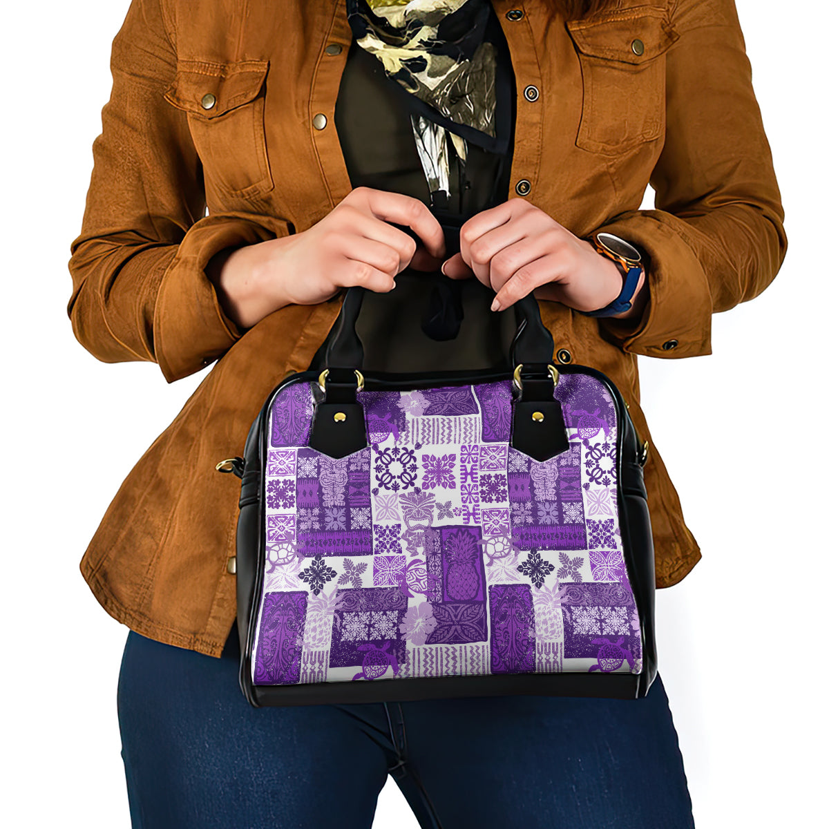 Hawaiian Quilt Shoulder Handbag Tiki Tropical Retro Purple Version LT14 - Polynesian Pride