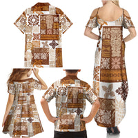 Hawaiian Quilt Family Matching Summer Maxi Dress and Hawaiian Shirt Tiki Tropical Retro Brown Version LT14 - Polynesian Pride