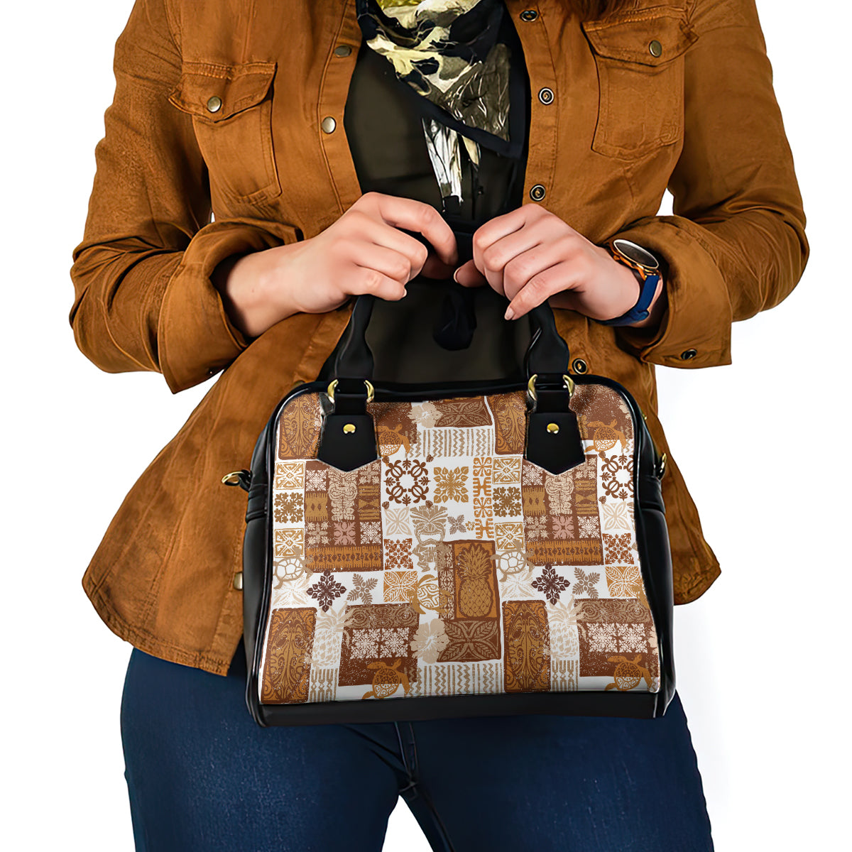 Hawaiian Quilt Shoulder Handbag Tiki Tropical Retro Brown Version LT14 - Polynesian Pride