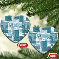 Hawaiian Quilt Ceramic Ornament Tiki Tropical Retro Dark Cyan Version LT14 Heart Dark Cyan - Polynesian Pride