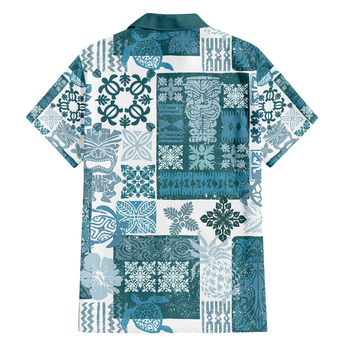 Hawaiian Quilt Family Matching Off Shoulder Maxi Dress and Hawaiian Shirt Tiki Tropical Retro Dark Cyan Version LT14 - Polynesian Pride