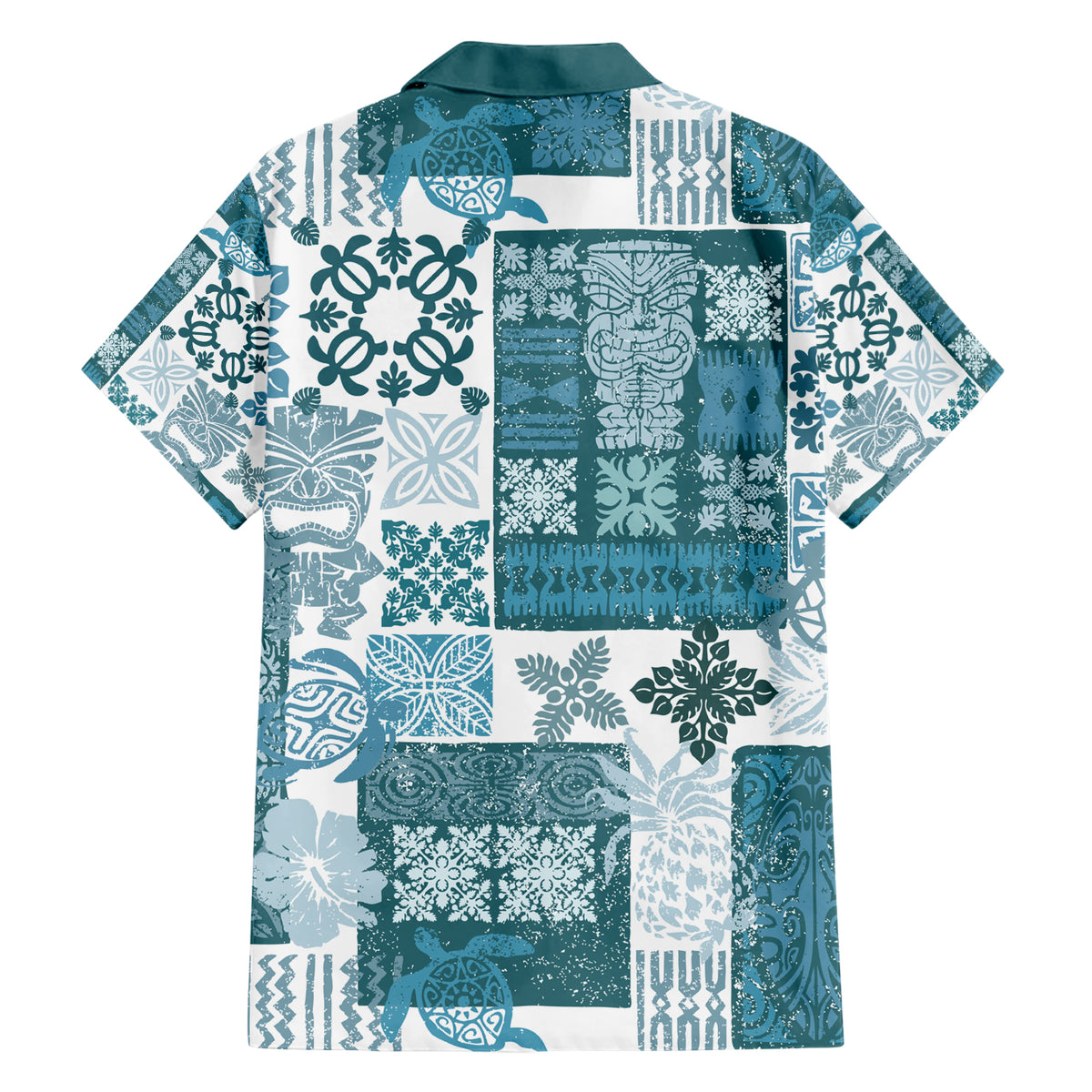 Hawaiian Quilt Family Matching Short Sleeve Bodycon Dress and Hawaiian Shirt Tiki Tropical Retro Dark Cyan Version LT14 - Polynesian Pride