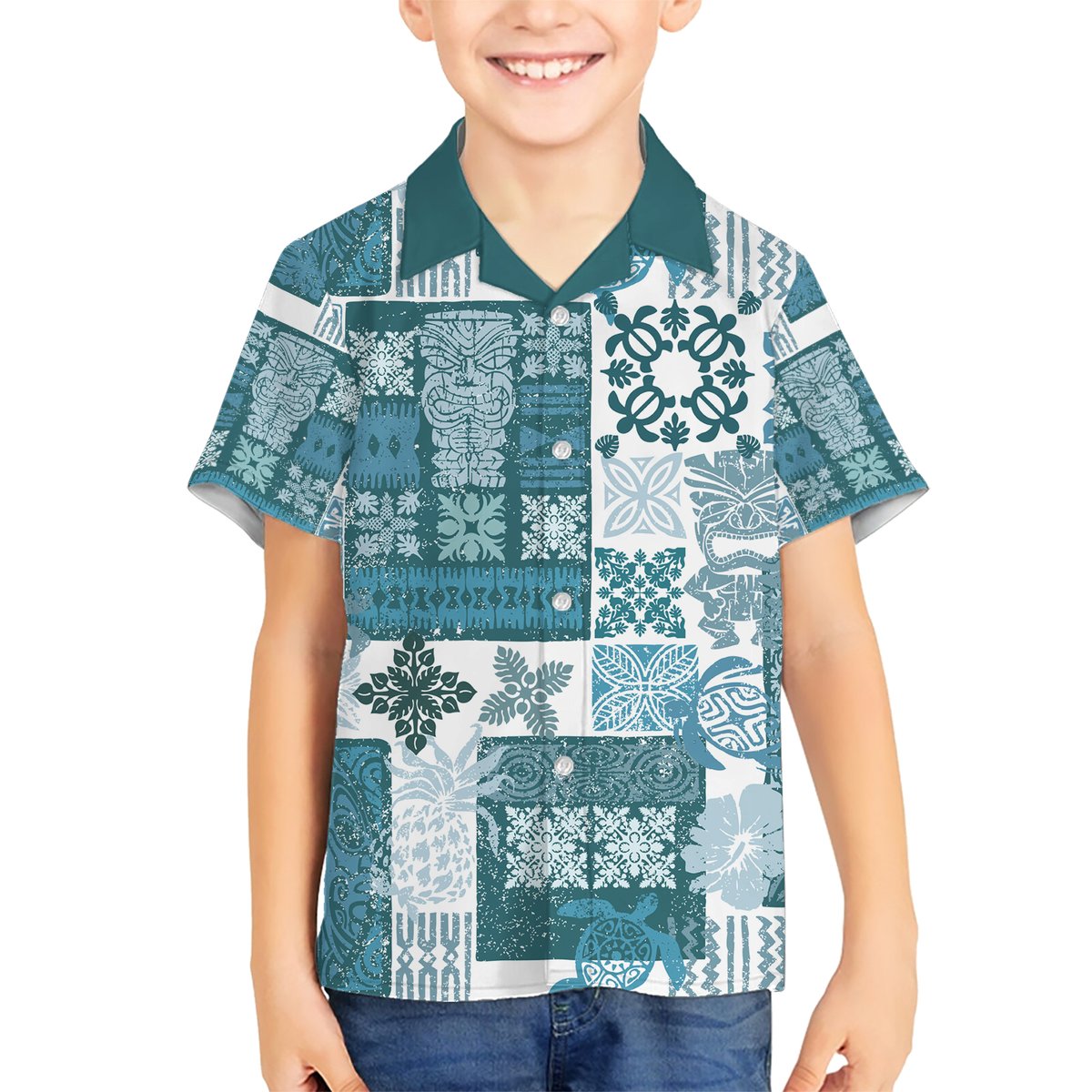 Hawaiian Quilt Hawaiian Shirt Tiki Tropical Retro Dark Cyan Version LT14 - Polynesian Pride