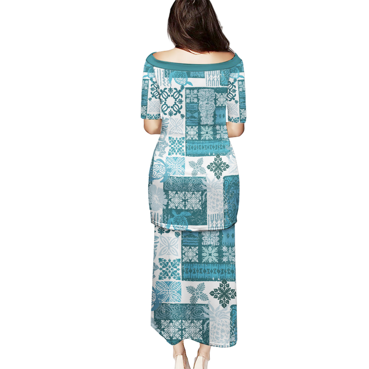 Hawaiian Quilt Puletasi Tiki Tropical Retro Dark Cyan Version LT14 - Polynesian Pride