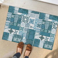 Hawaiian Quilt Rubber Doormat Tiki Tropical Retro Dark Cyan Version LT14 - Polynesian Pride