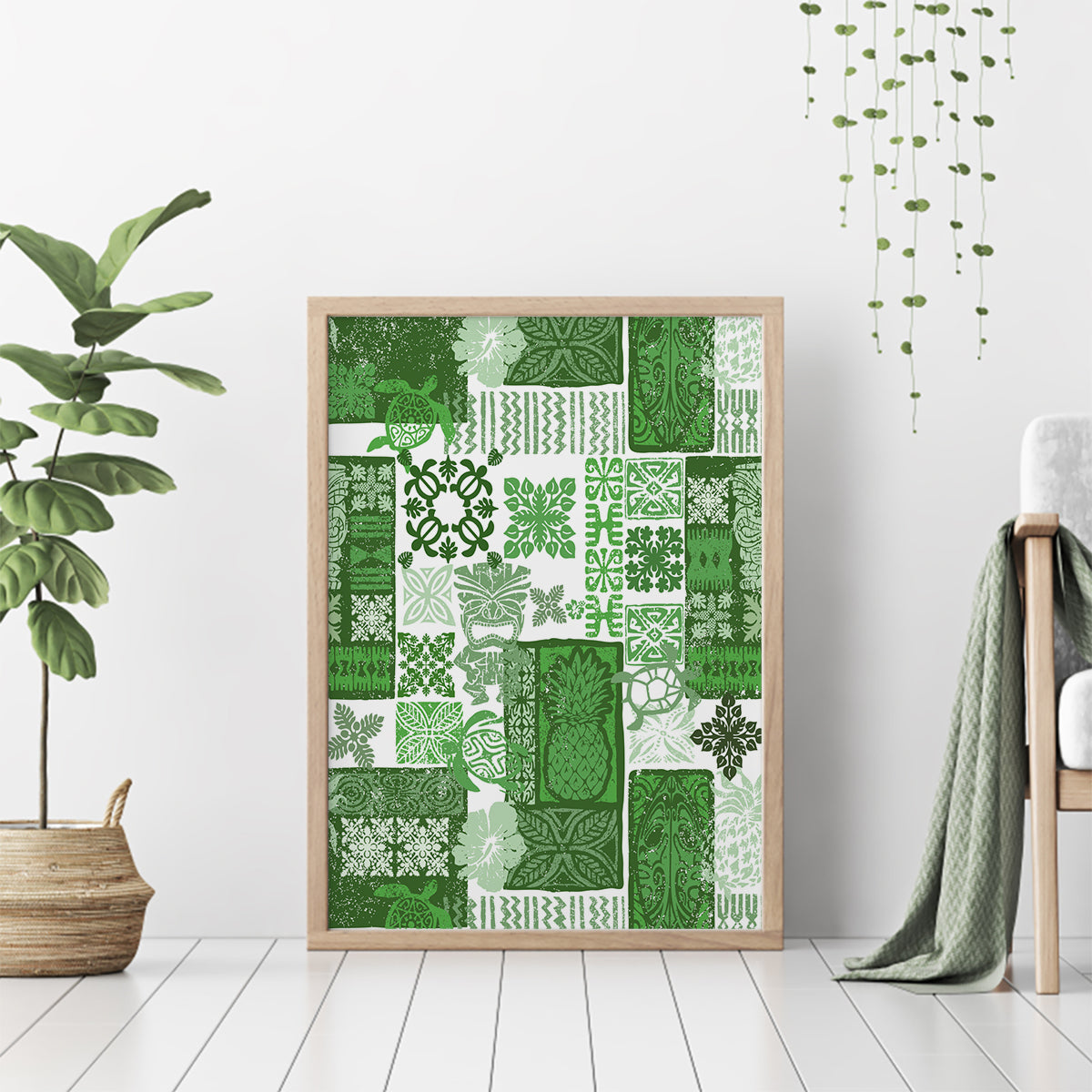 Hawaiian Quilt Canvas Wall Art Tiki Tropical Retro Green Version LT14 - Polynesian Pride